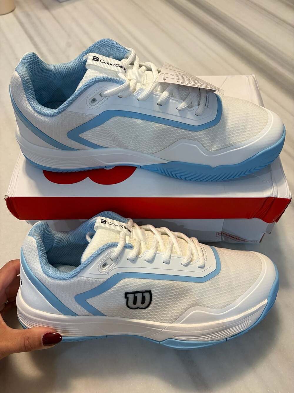 Wilson Court Glide Women’s Size 10 White Airy Blue Navy Blazer Tennis Shoes